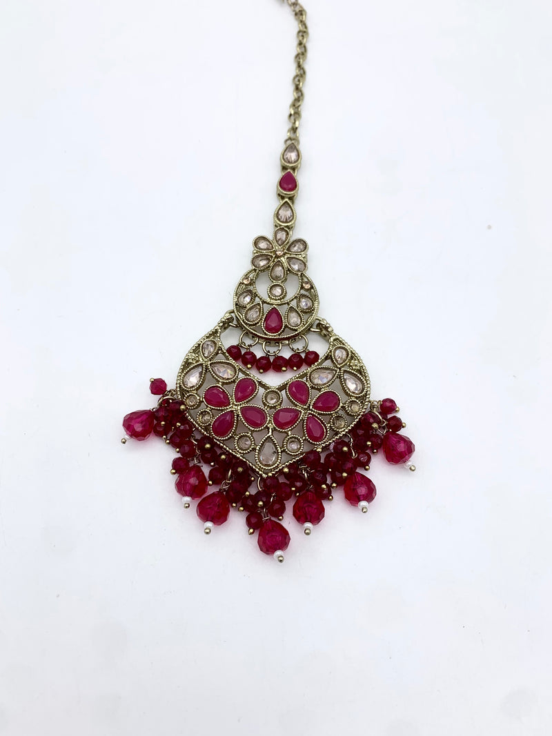 AM600 Gold and Pink Earrings and tikka set Polki