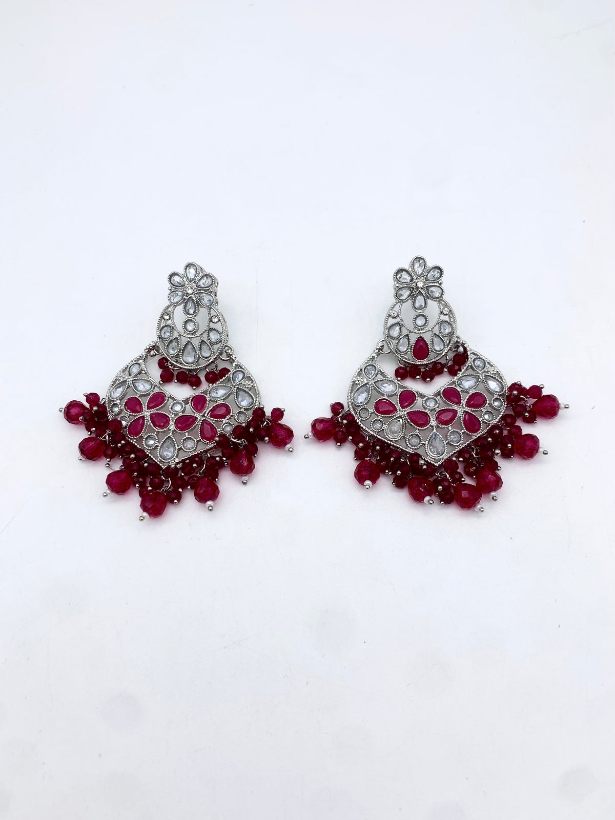 AM600 Silver and Pink Earring and Tikka set Polki