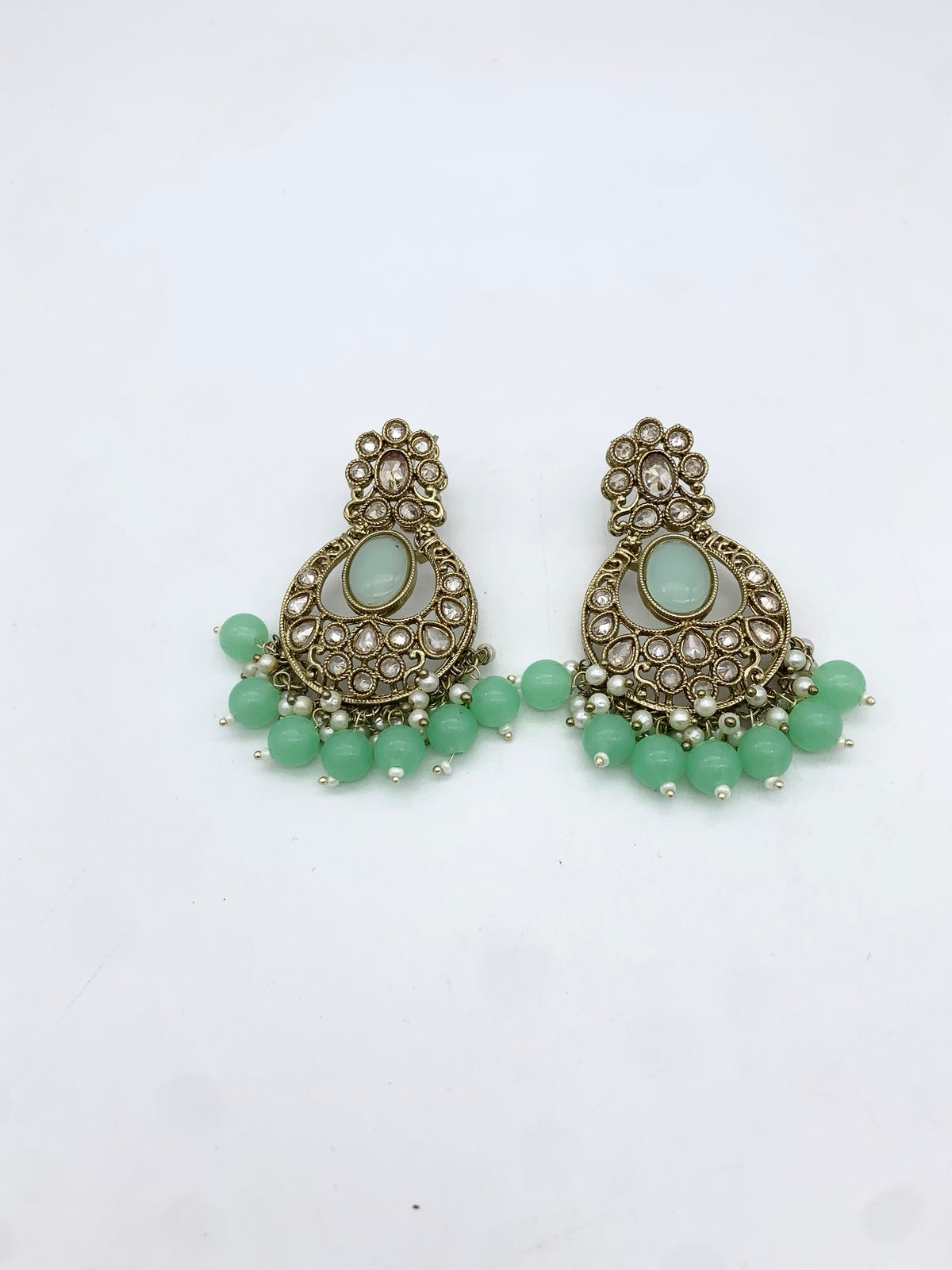 AM601 Gold and Mint earrings and tikka set Polki