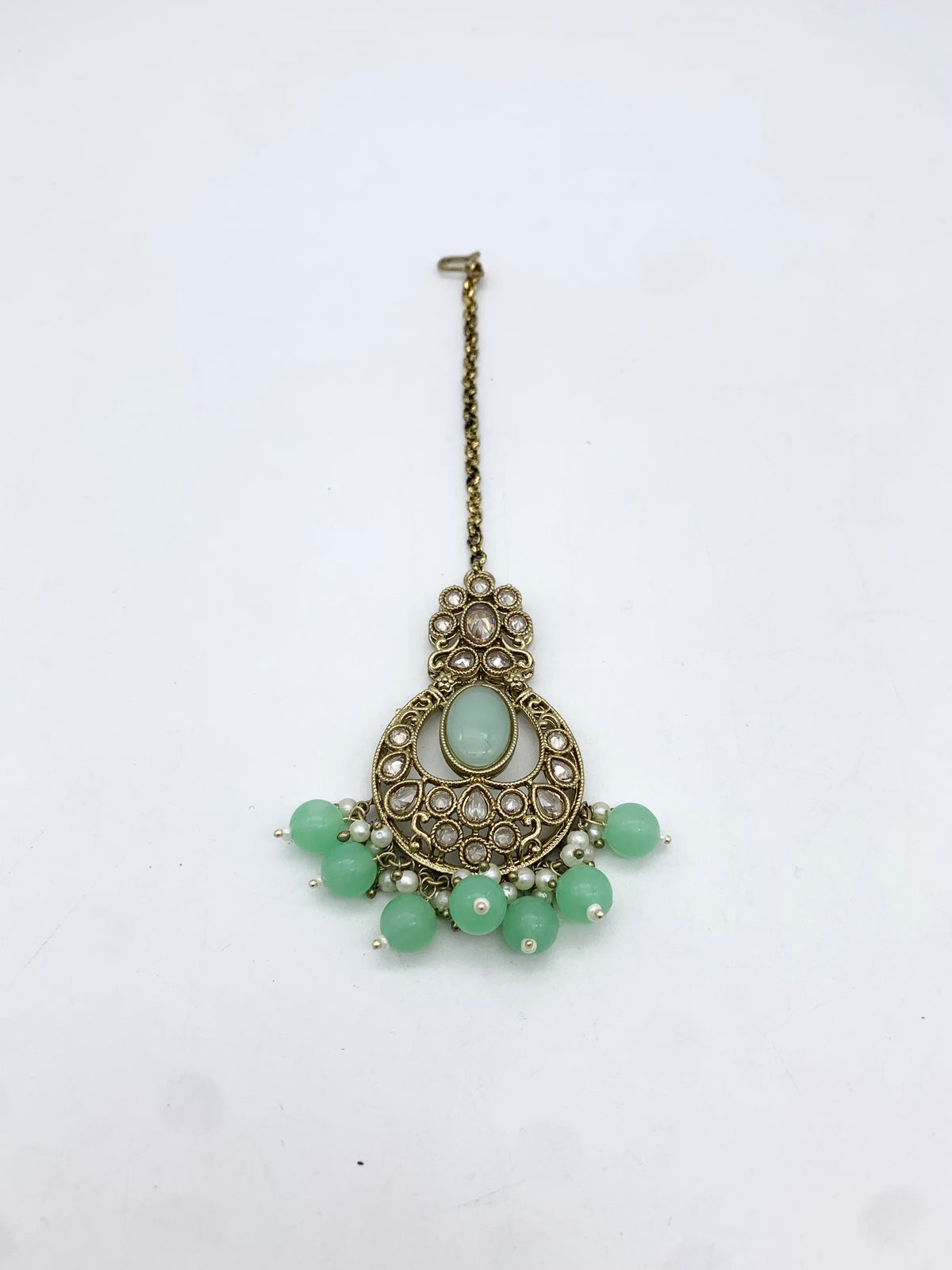 AM601 Gold and Mint earrings and tikka set Polki