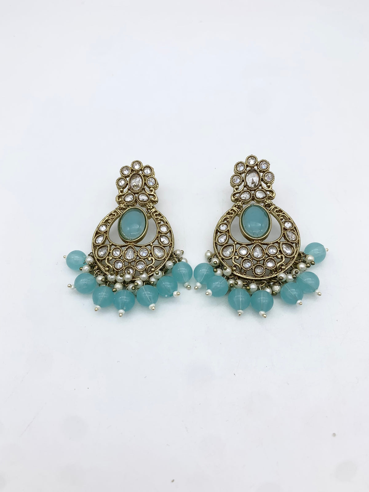 AM601 Gold and Blue earring and tikka set Polki