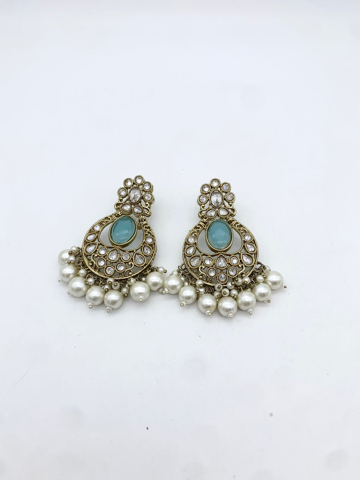 AM602 Gold and Blue earring and tikka set Polki