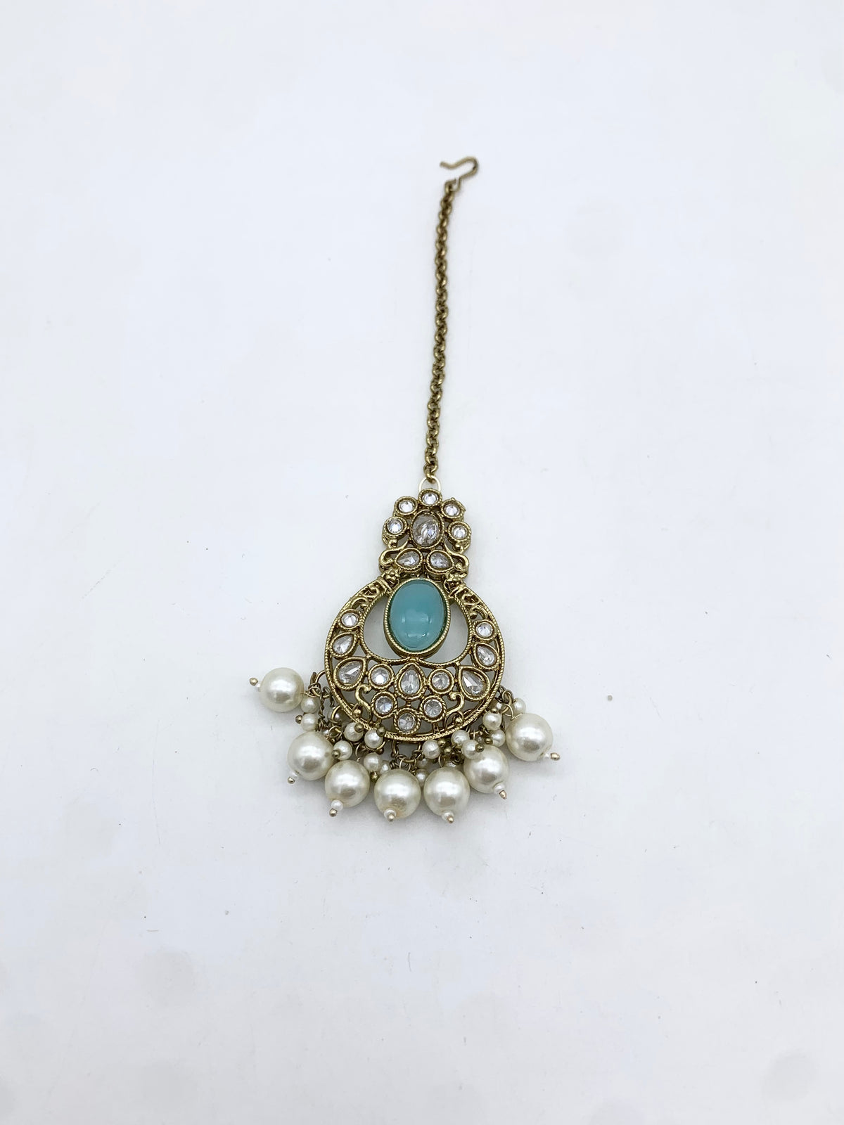 AM602 Gold and Blue earring and tikka set Polki