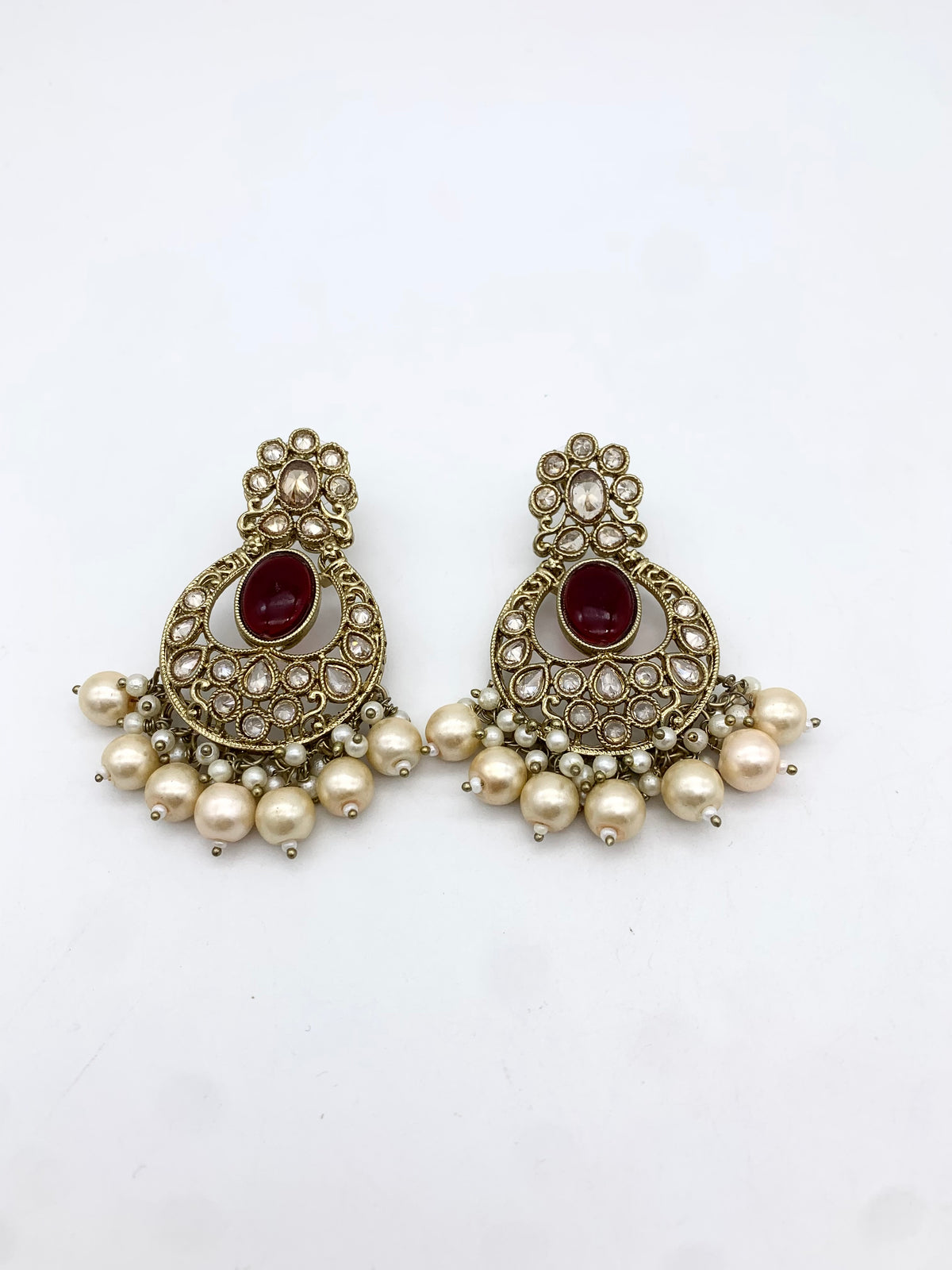 AM602 Gold and Maroon earring and tikka set Polki