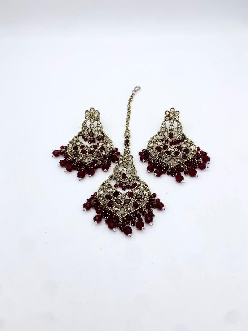 AM600 Gold and Maroonearrings and tikka set
