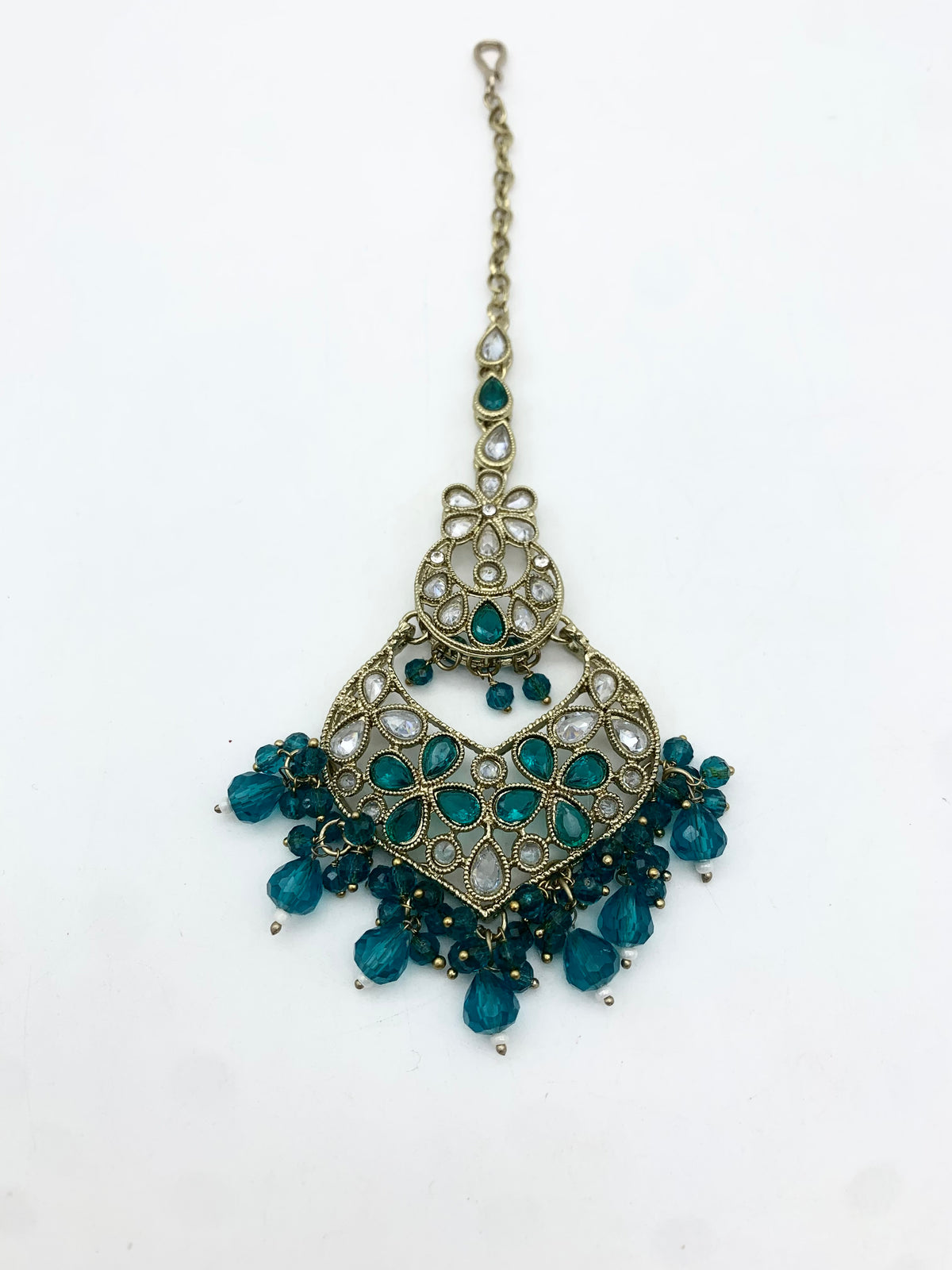 AM 600 Gold and Teal earring and tikka set Polki