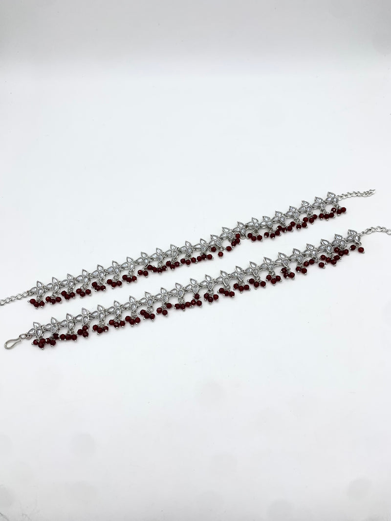 AM402 Silver and Red anklets polki