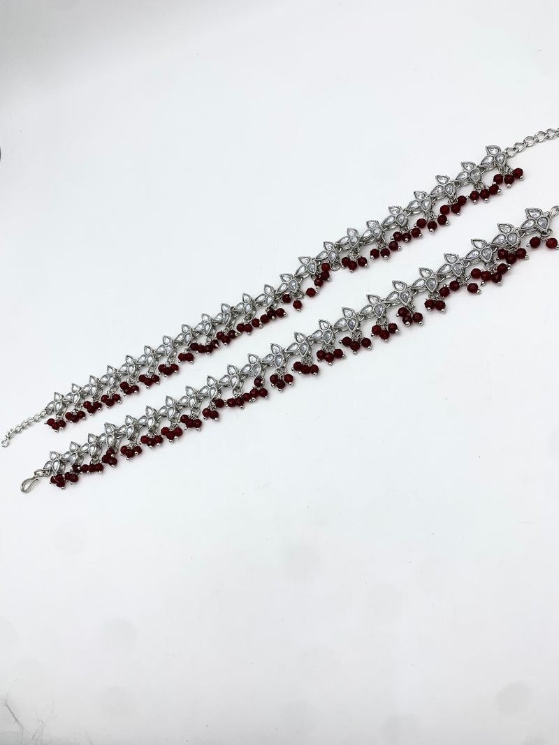 AM402 Silver and Red anklets polki