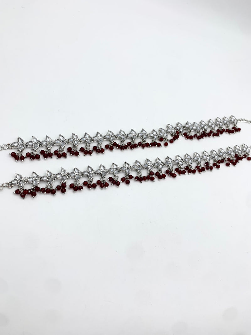 AM402 Silver and Red anklets polki