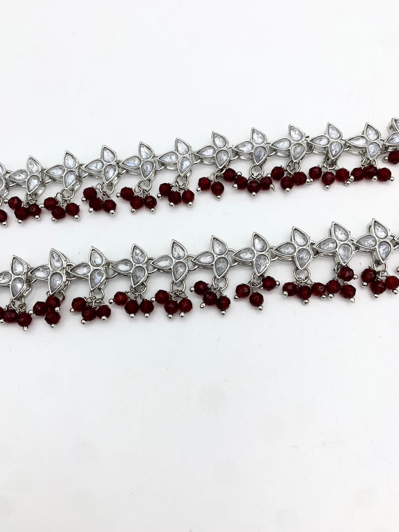 AM402 Silver and Red anklets polki