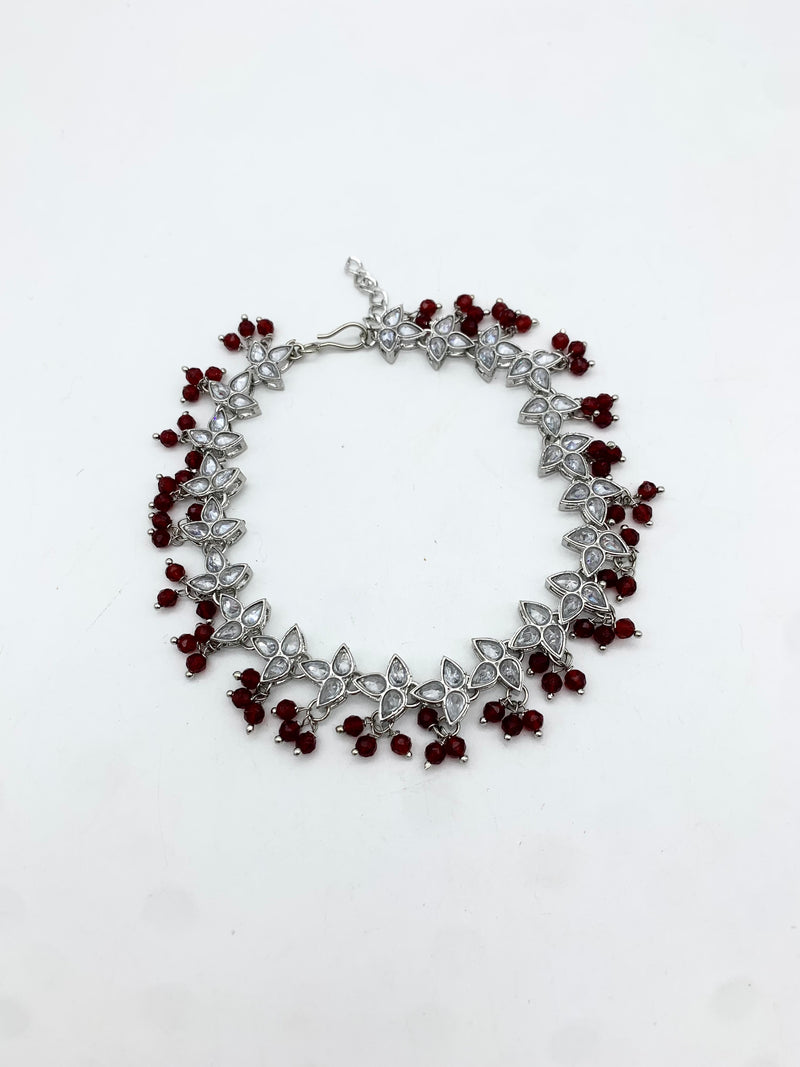 AM402 Silver and Red anklets polki