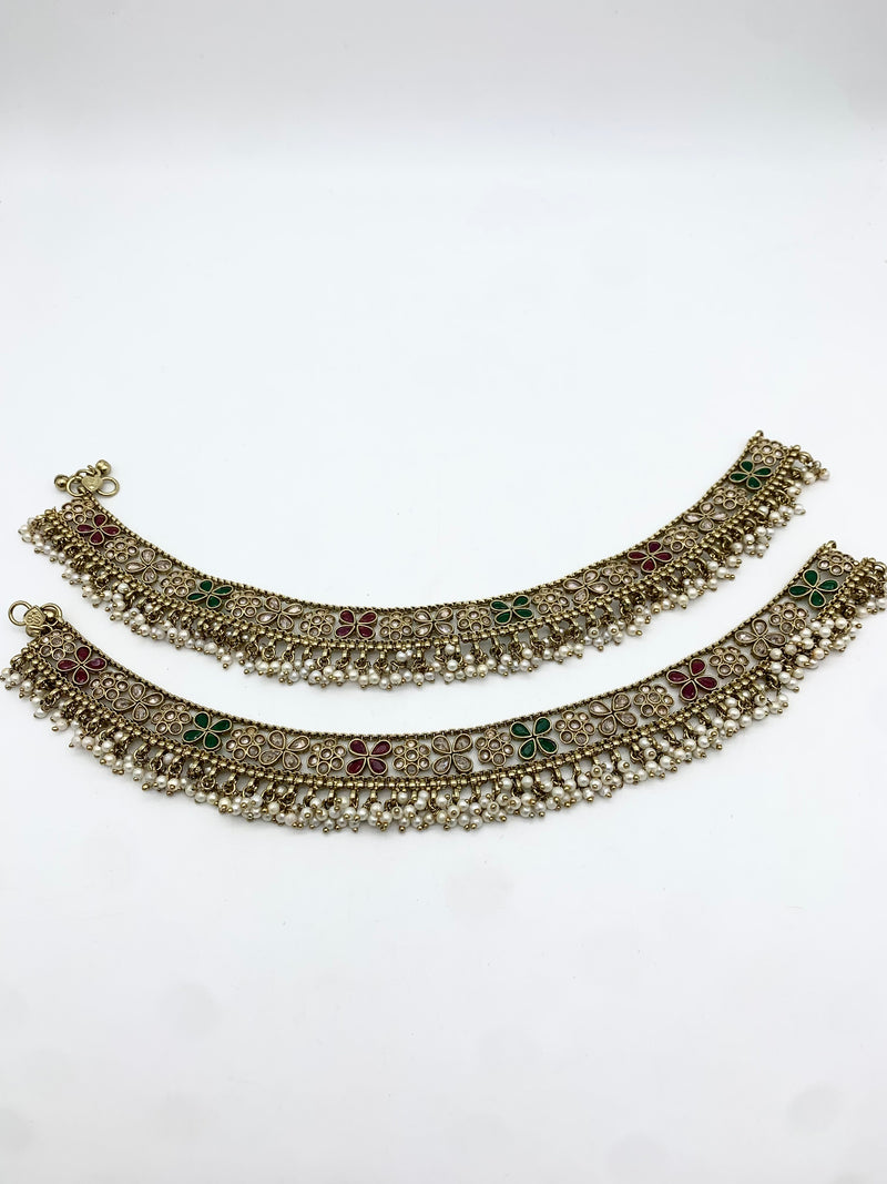 Am400 Gold Pink and Green anklets polki