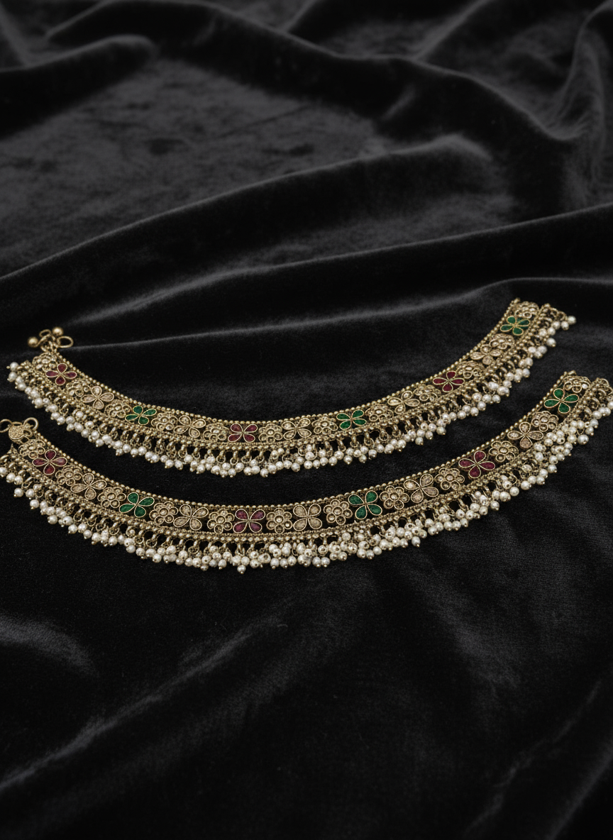 Am400 Gold Pink and Green anklets polki