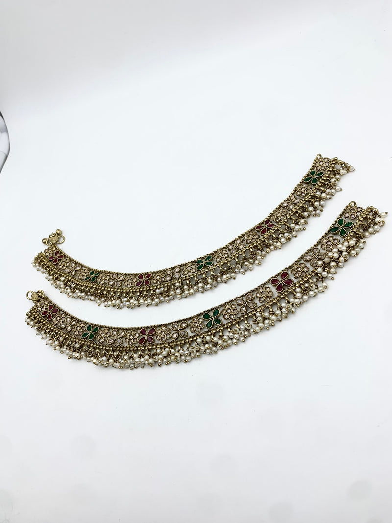 Am400 Gold Pink and Green anklets polki