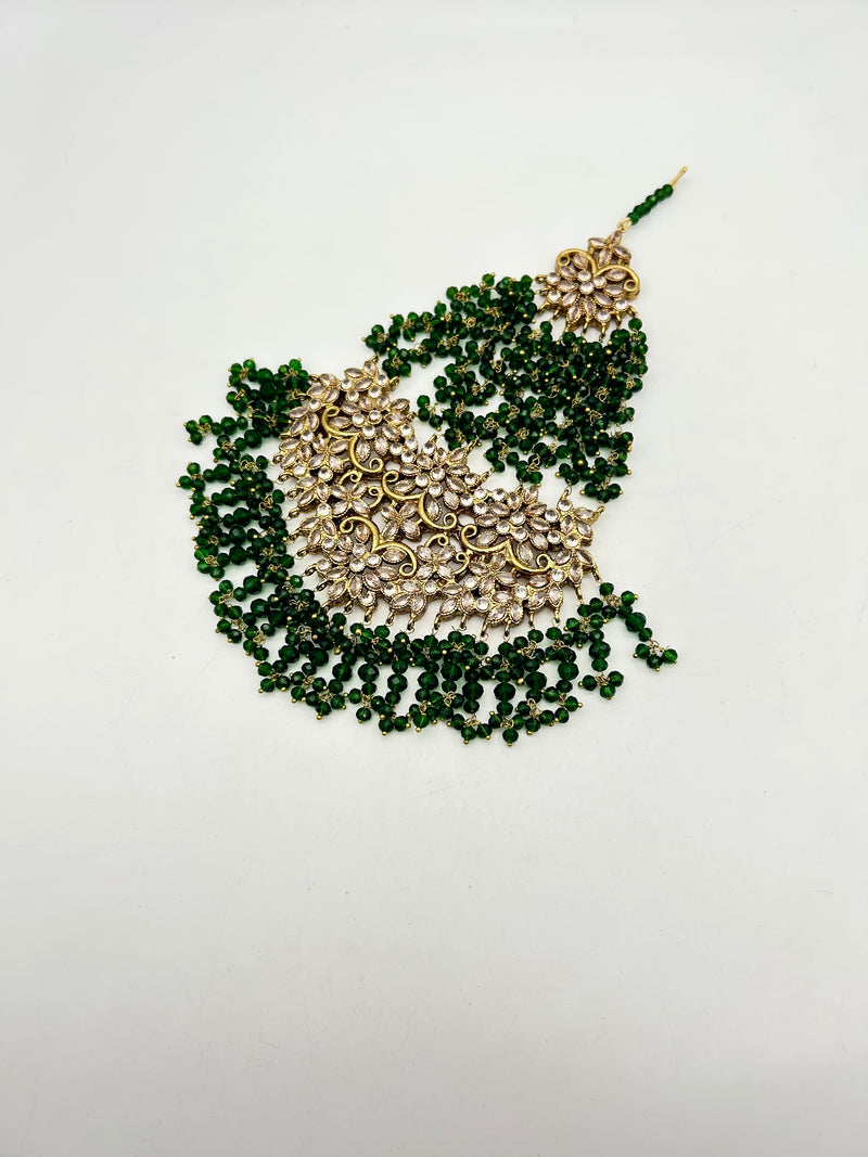 AM9027 Gold and Green bridal necklace set Polki