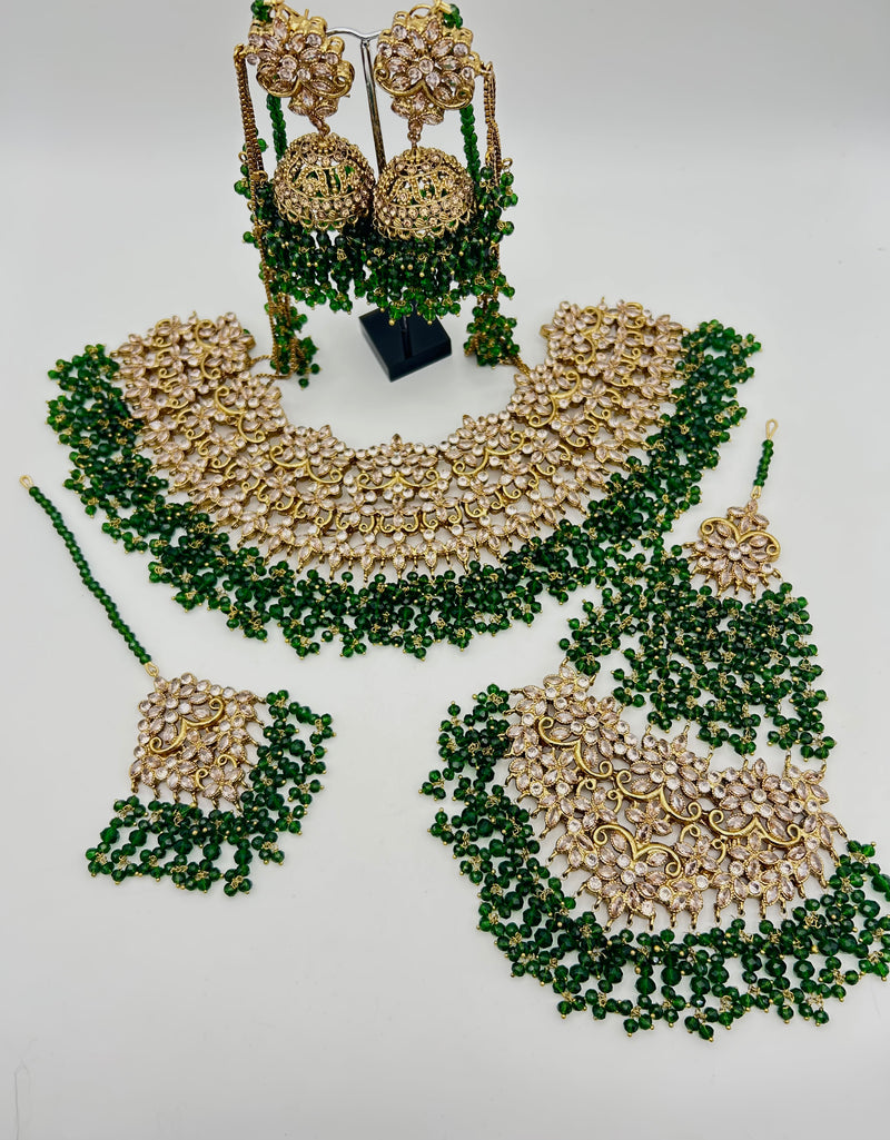 AM9027 Gold and Green bridal necklace set Polki