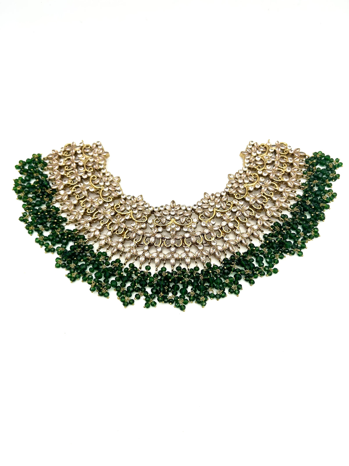 AM9027 Gold and Green bridal necklace set Polki