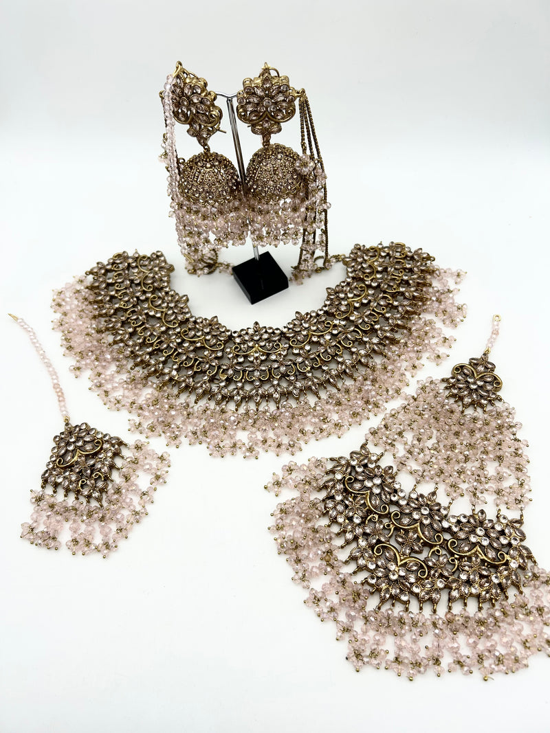 AM9027 Gold and Pink bridal necklace set with crystal and Polki