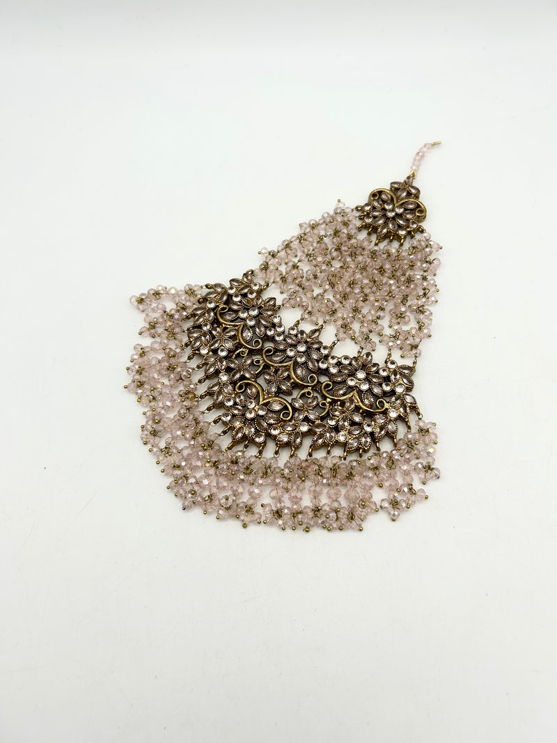 AM9027 Gold and Pink bridal necklace set with crystal and Polki