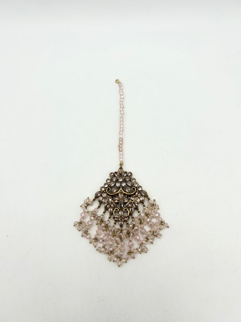 AM9027 Gold and Pink bridal necklace set with crystal and Polki