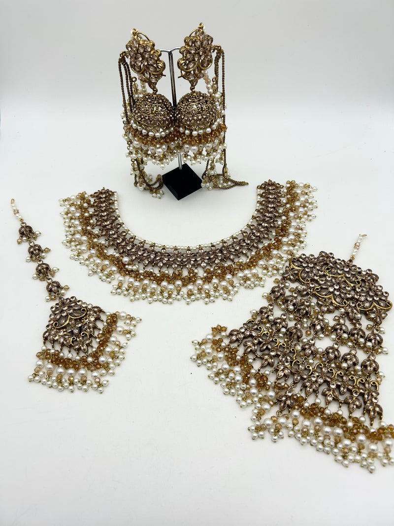 AM9025 Gold and White bridal Polki Necklace Set