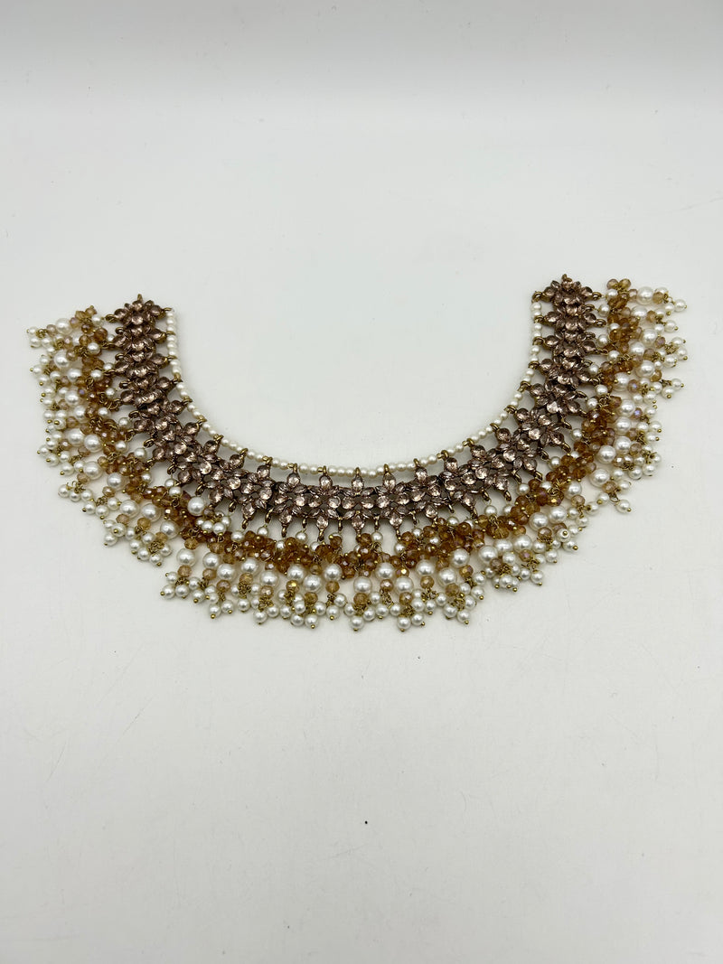 AM9025 Gold and White bridal Polki Necklace Set