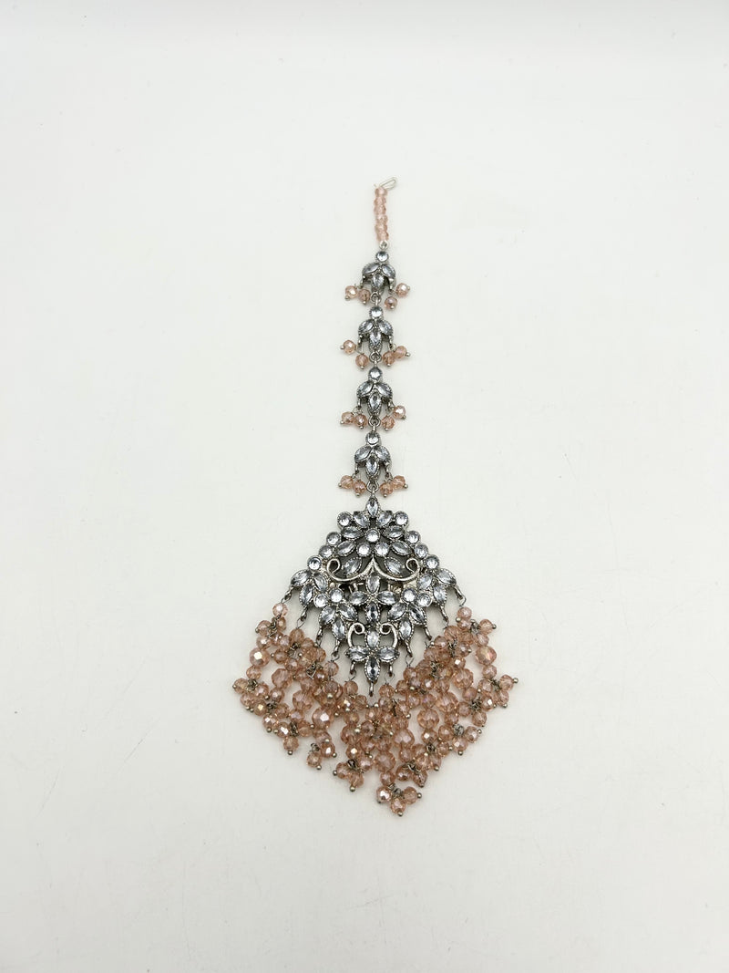 AM9026 Silver and Pink Bridal Necklace Set Polki