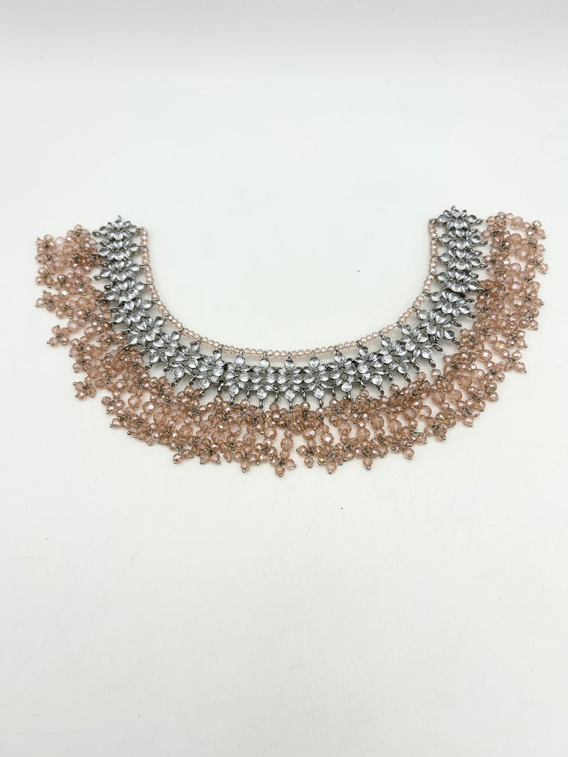 AM9026 Silver and Pink Bridal Necklace Set Polki