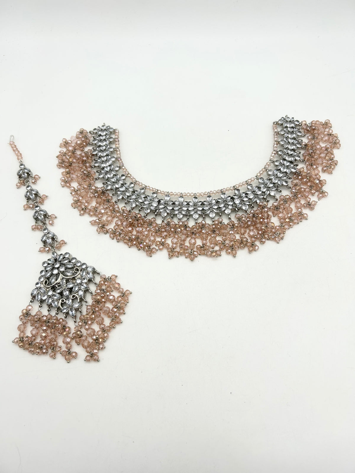 AM9026 Silver and Pink Bridal Necklace Set Polki