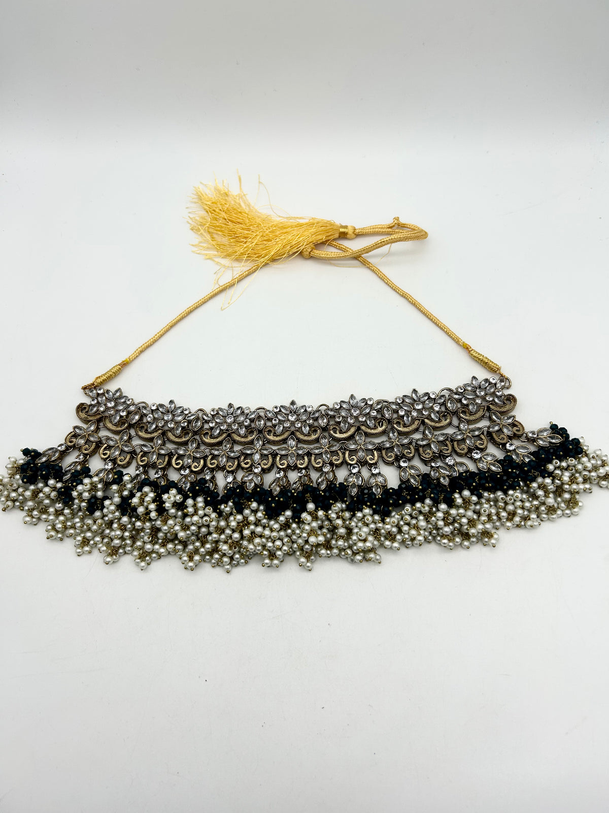 AM000 Gold White and Blue necklace  set Polki