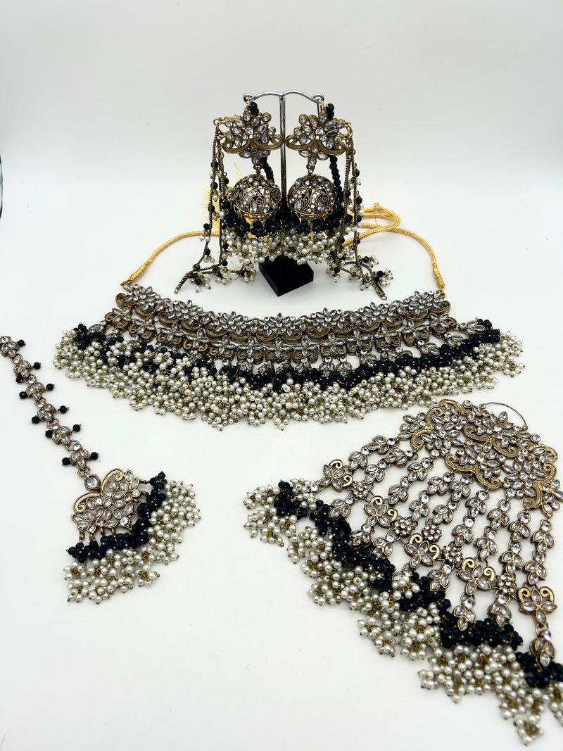 AM000 Gold White and Blue necklace  set Polki