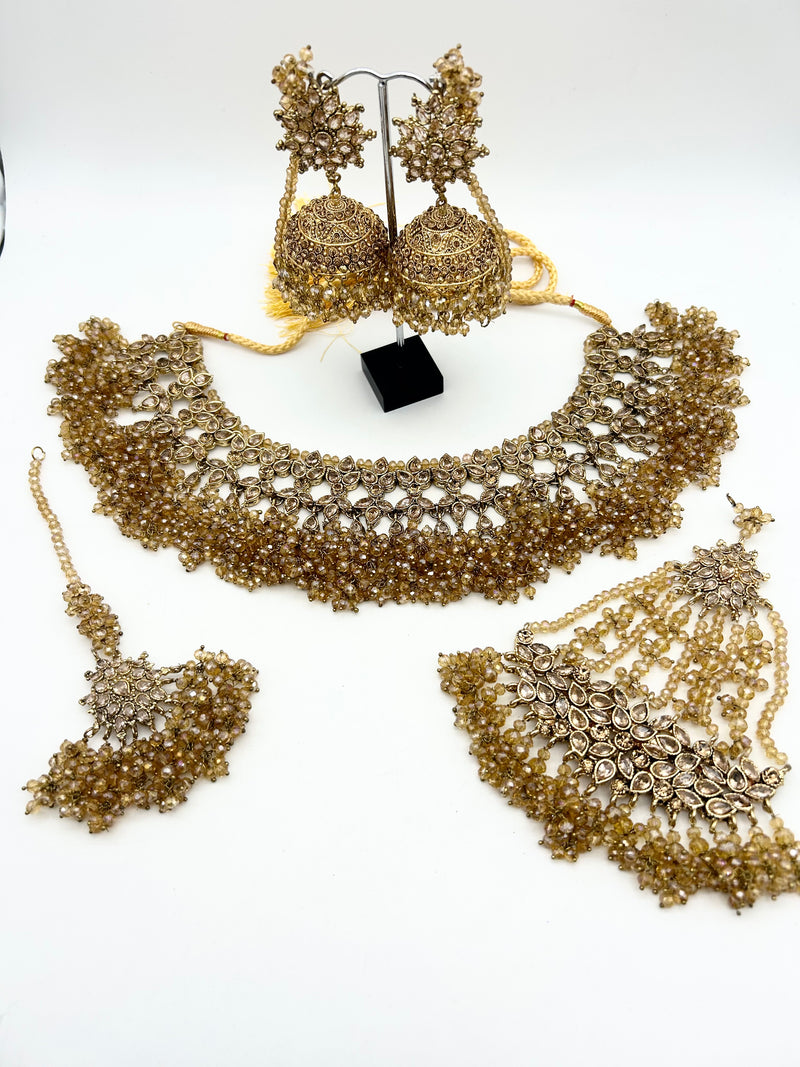 AM060 Gold Bridal necklace set Polki and Crystals