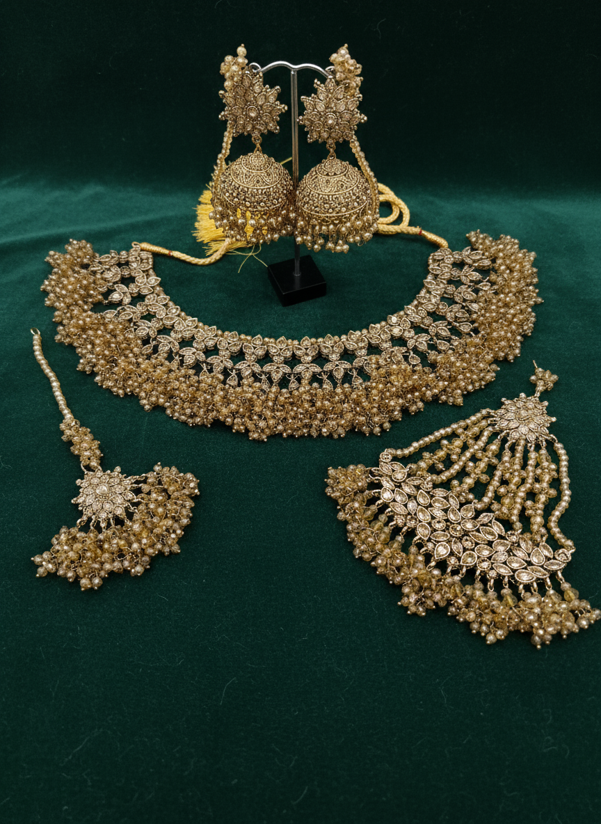 AM060 Gold Bridal necklace set Polki and Crystals