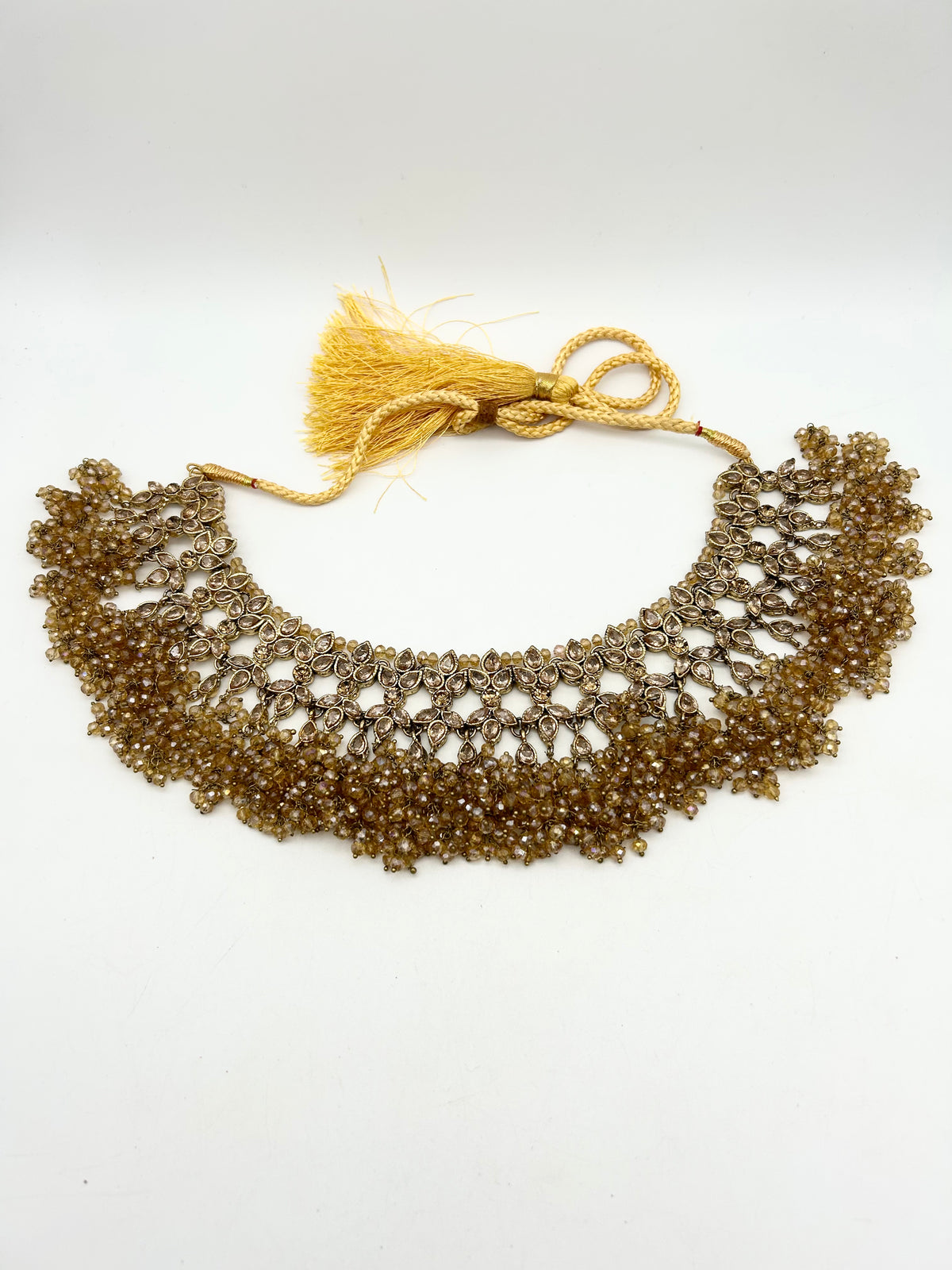 AM060 Gold Bridal necklace set Polki and Crystals