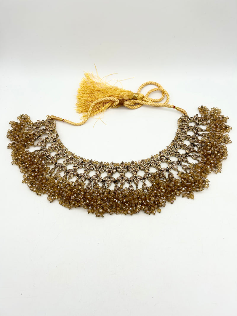 AM060 Gold Bridal necklace set Polki and Crystals