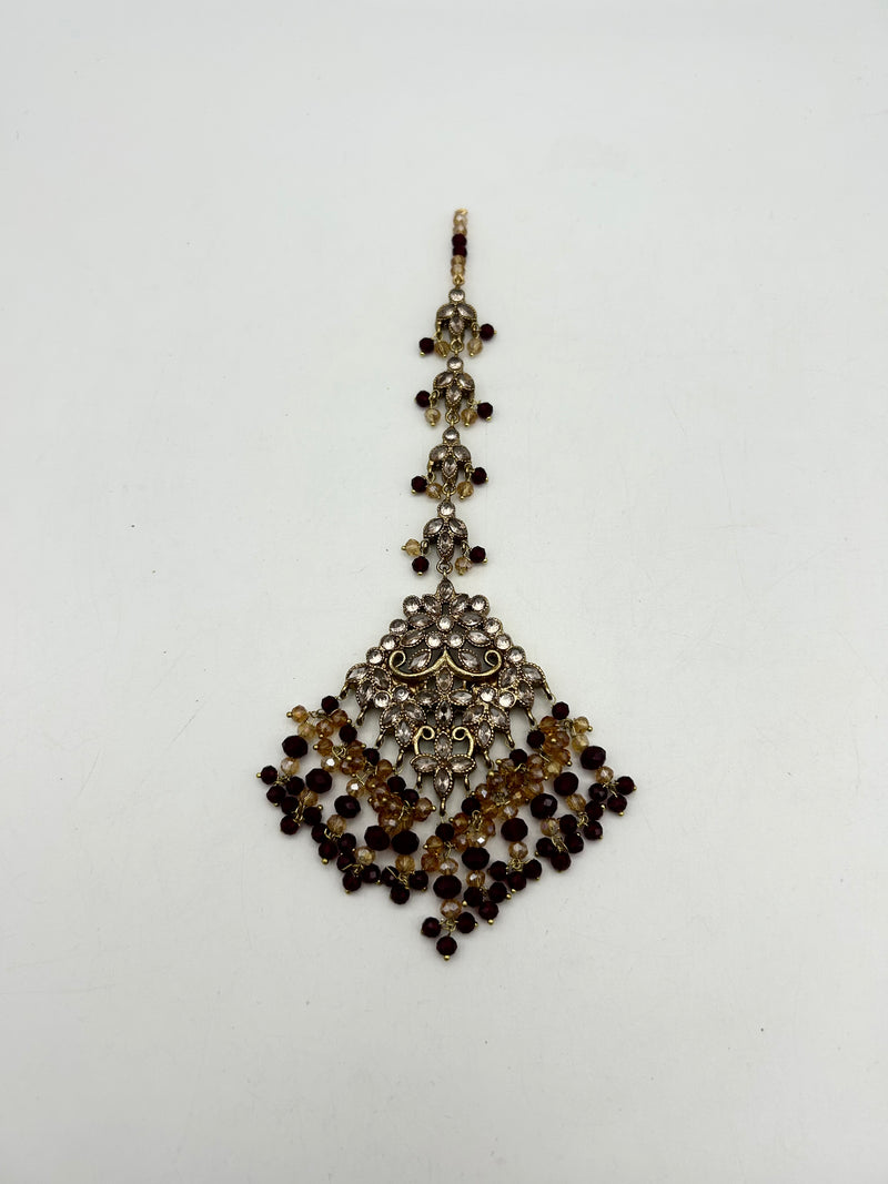 AM9025 Gold and Maroon bridal necklace set Polki