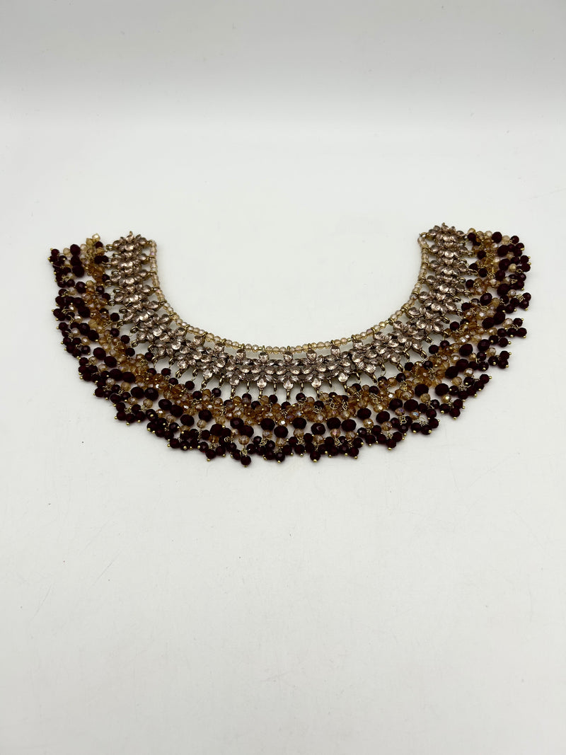 AM9025 Gold and Maroon bridal necklace set Polki