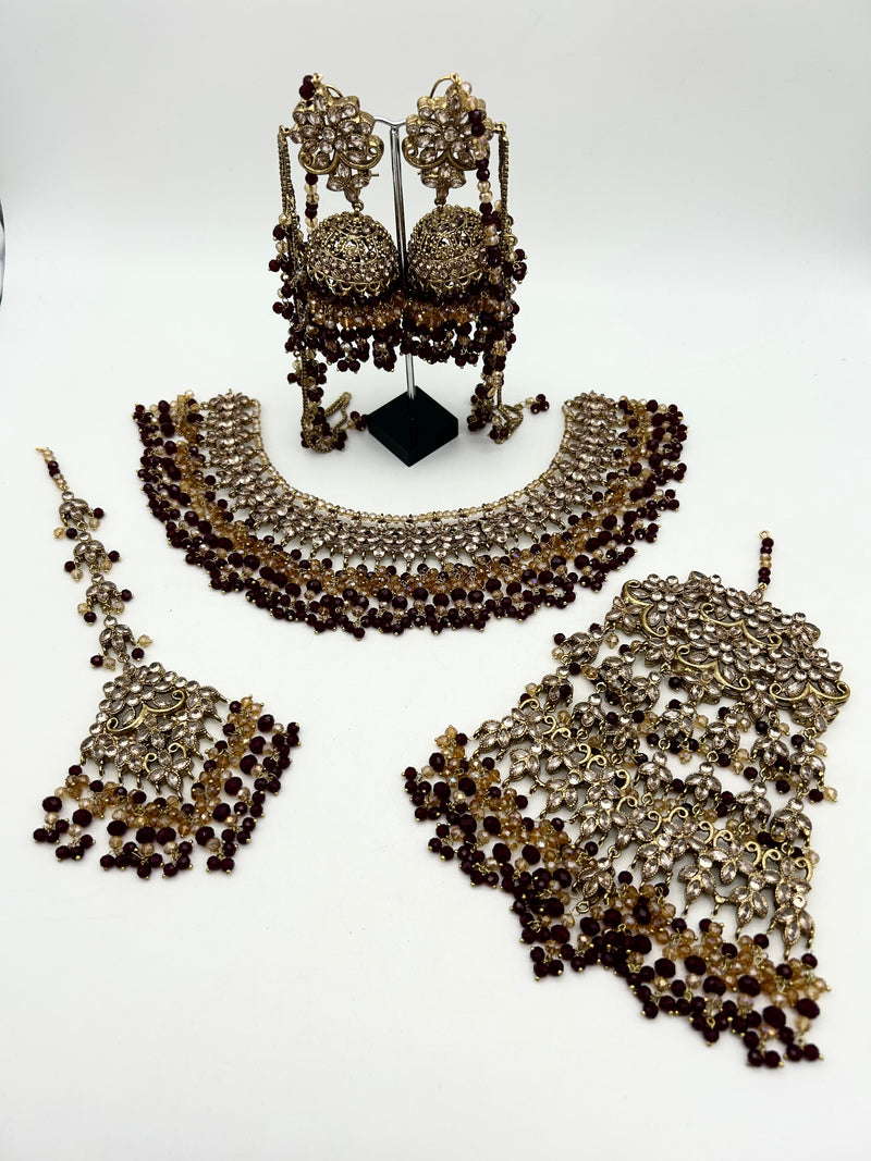 AM9025 Gold and Maroon bridal necklace set Polki