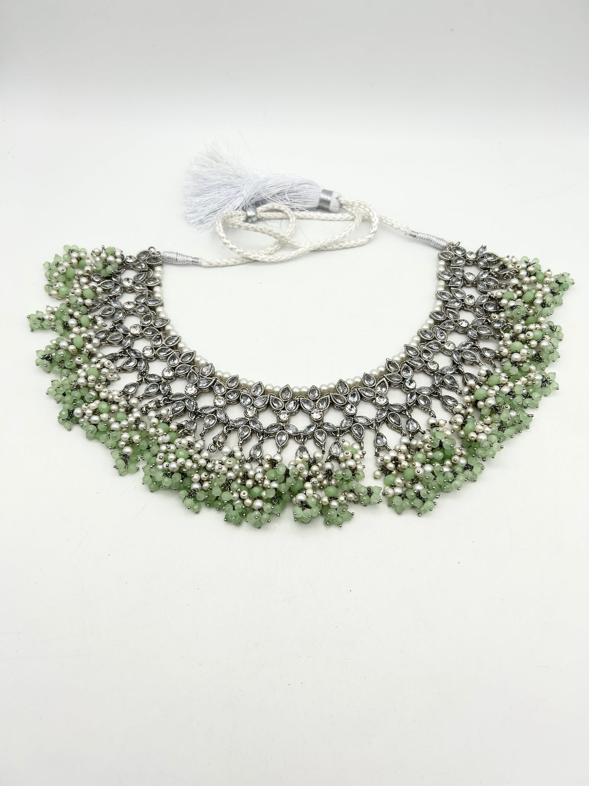 AM060 Silver and Mint Bridal Necklace set Polki