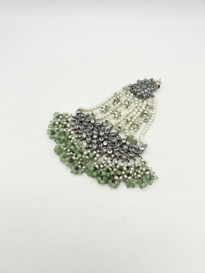 AM060 Silver and Mint Bridal Necklace set Polki