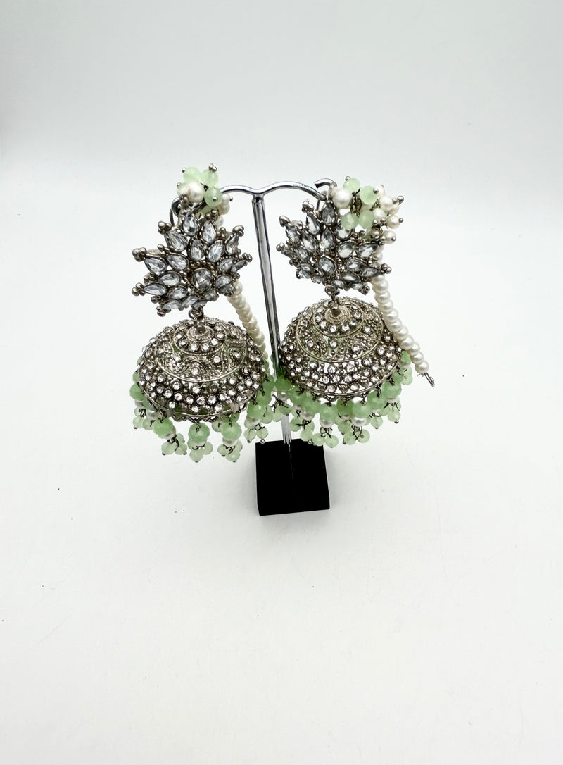 AM060 Silver and Mint Bridal Necklace set Polki