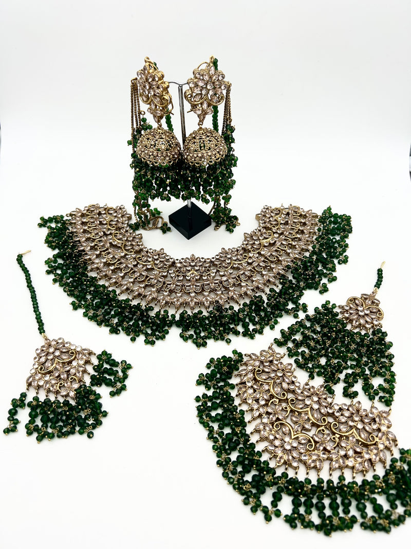 AM9027 Gold and Green bridal necklace set Polki
