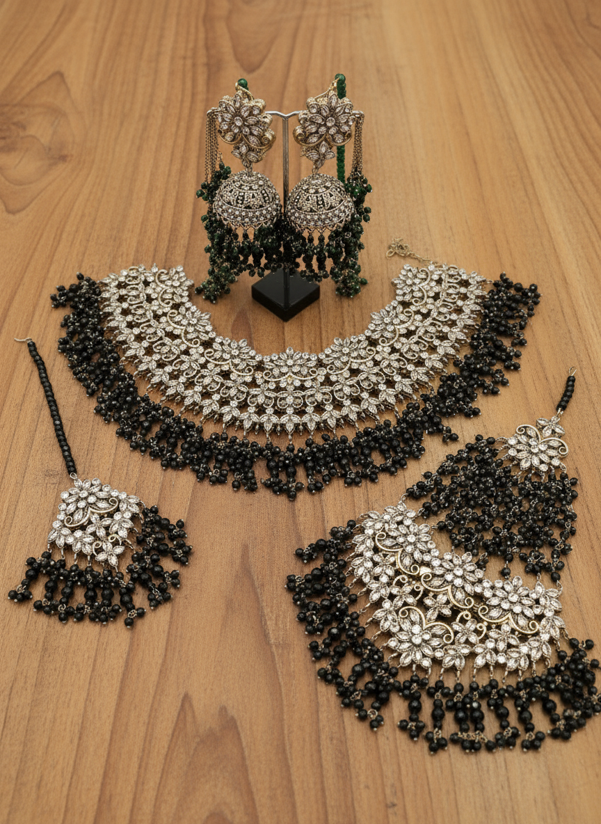 AM9027 Gold and Green bridal necklace set Polki