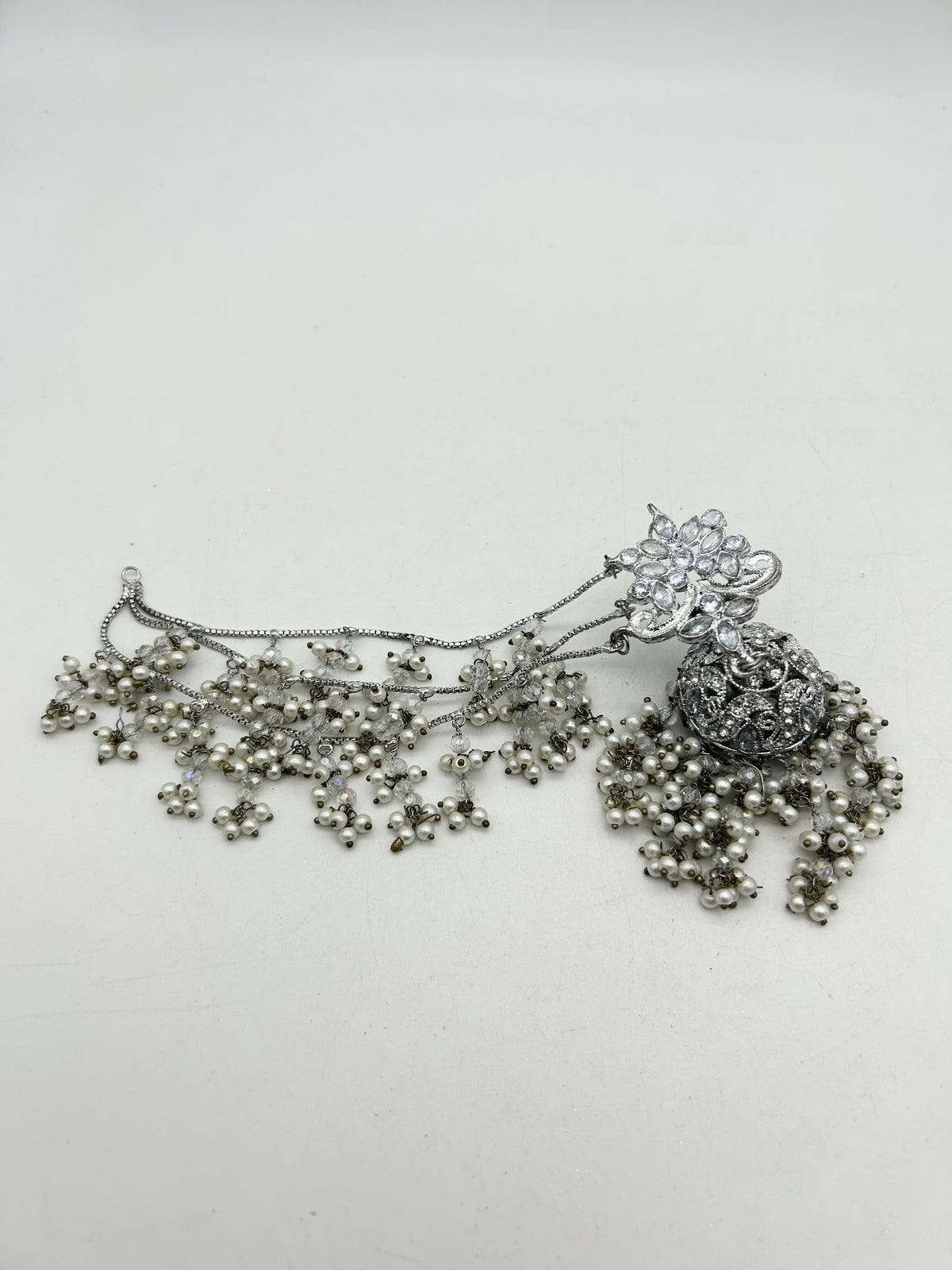 AM041 Antique Silver and Pearl bridal necklace set Polki