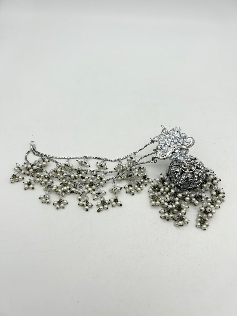 AM041 Antique Silver and Pearl bridal necklace set Polki