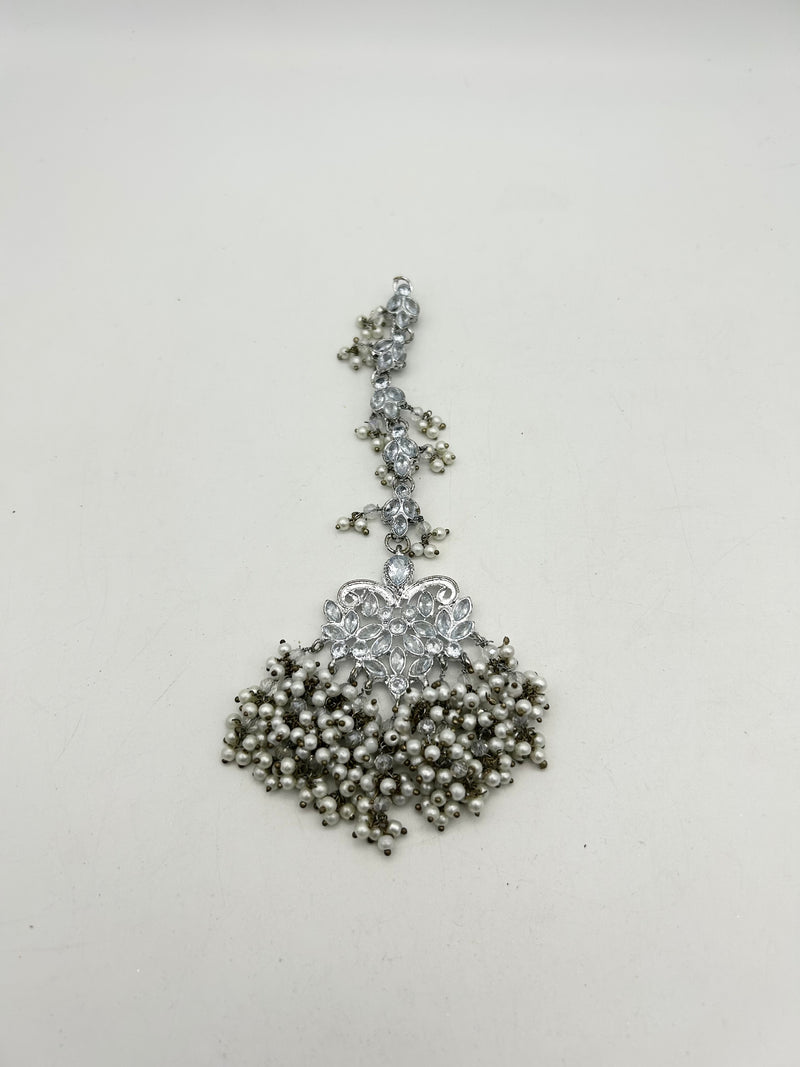 AM041 Antique Silver and Pearl bridal necklace set Polki