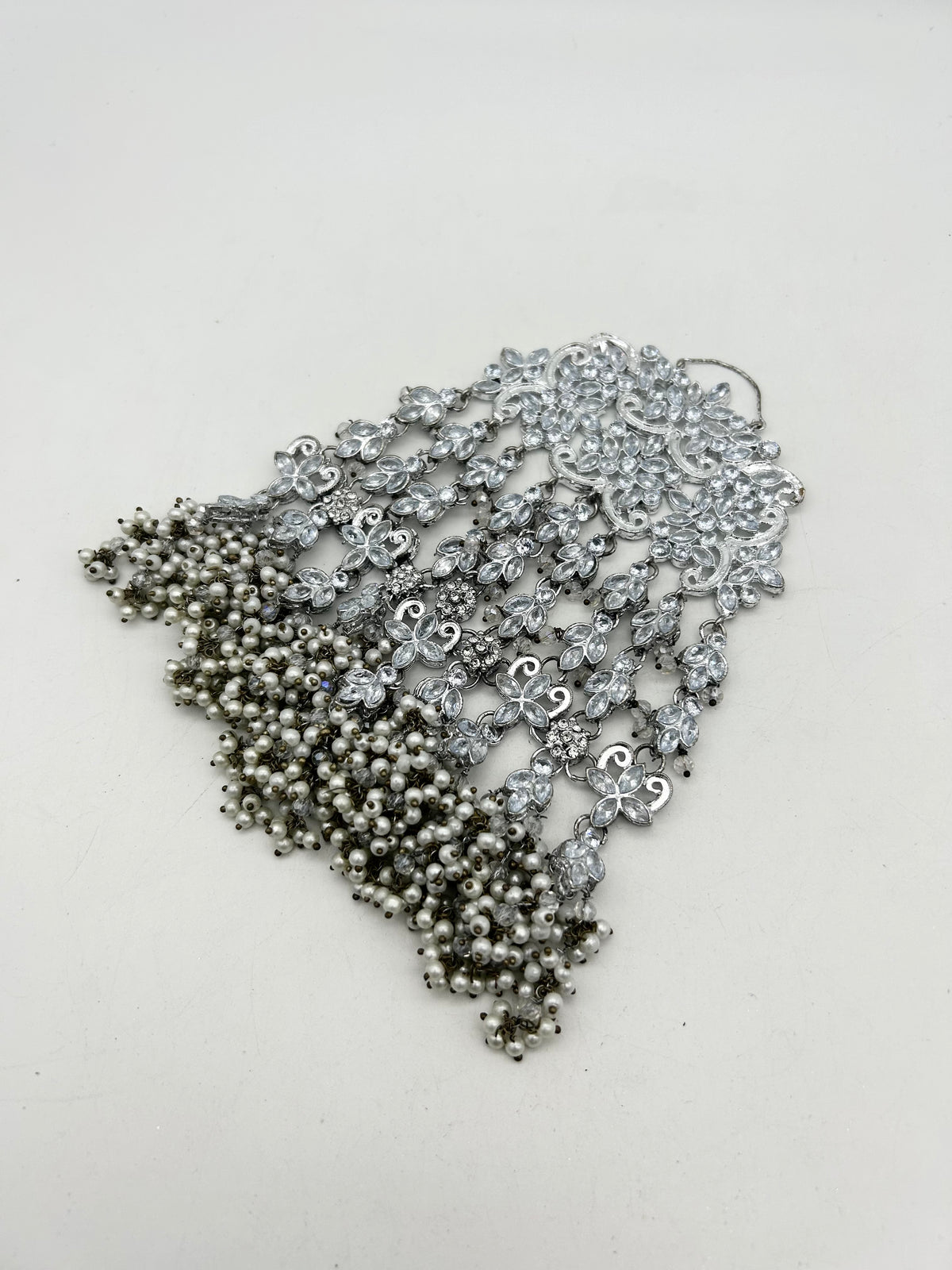 AM041 Antique Silver and Pearl bridal necklace set Polki