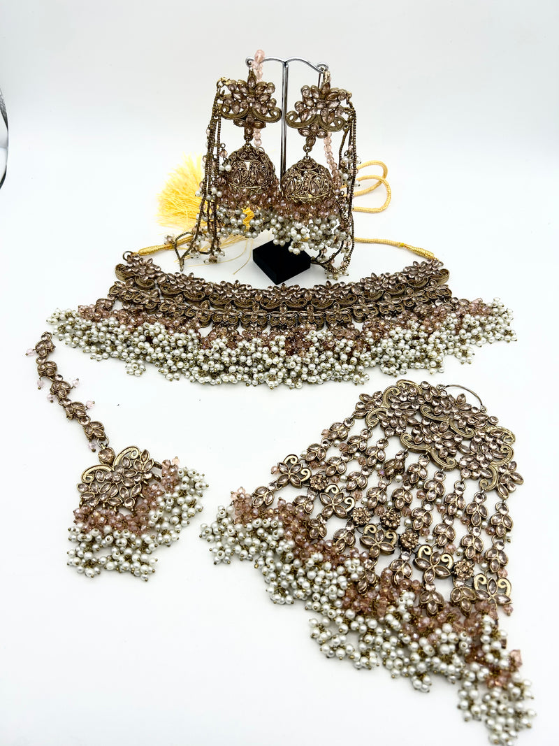 AM041 Gold and Pink bridal necklace set Polki