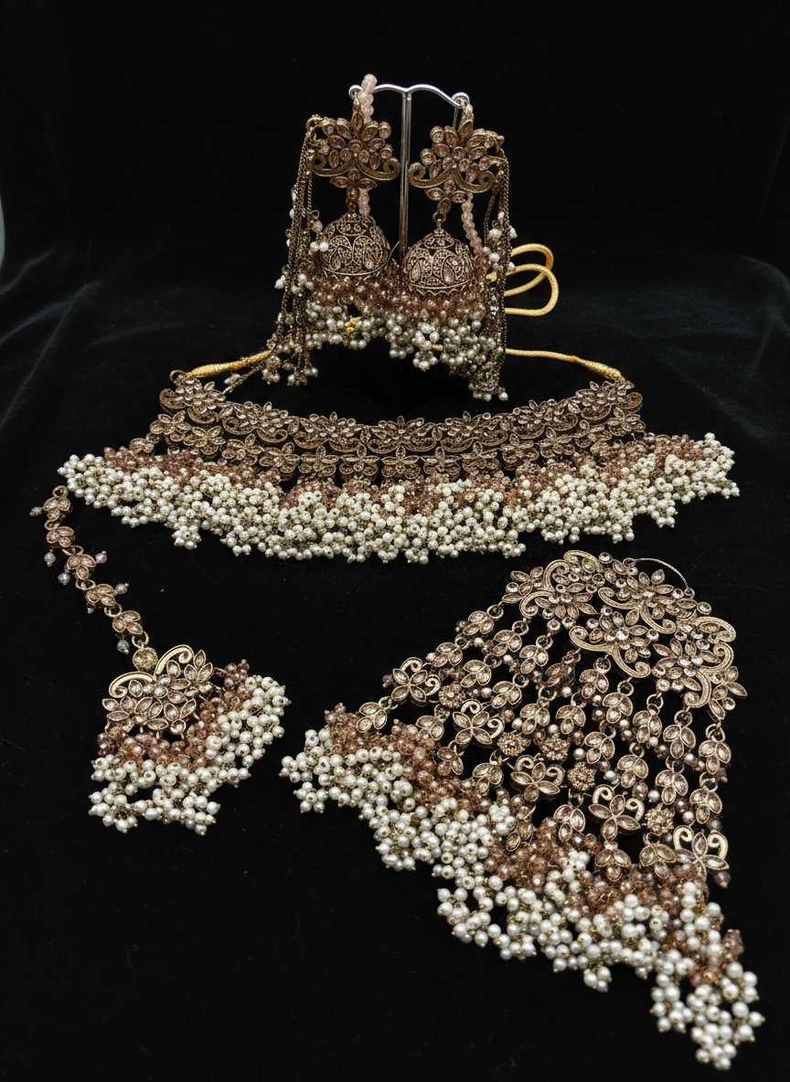 AM041 Gold and Pink bridal necklace set Polki