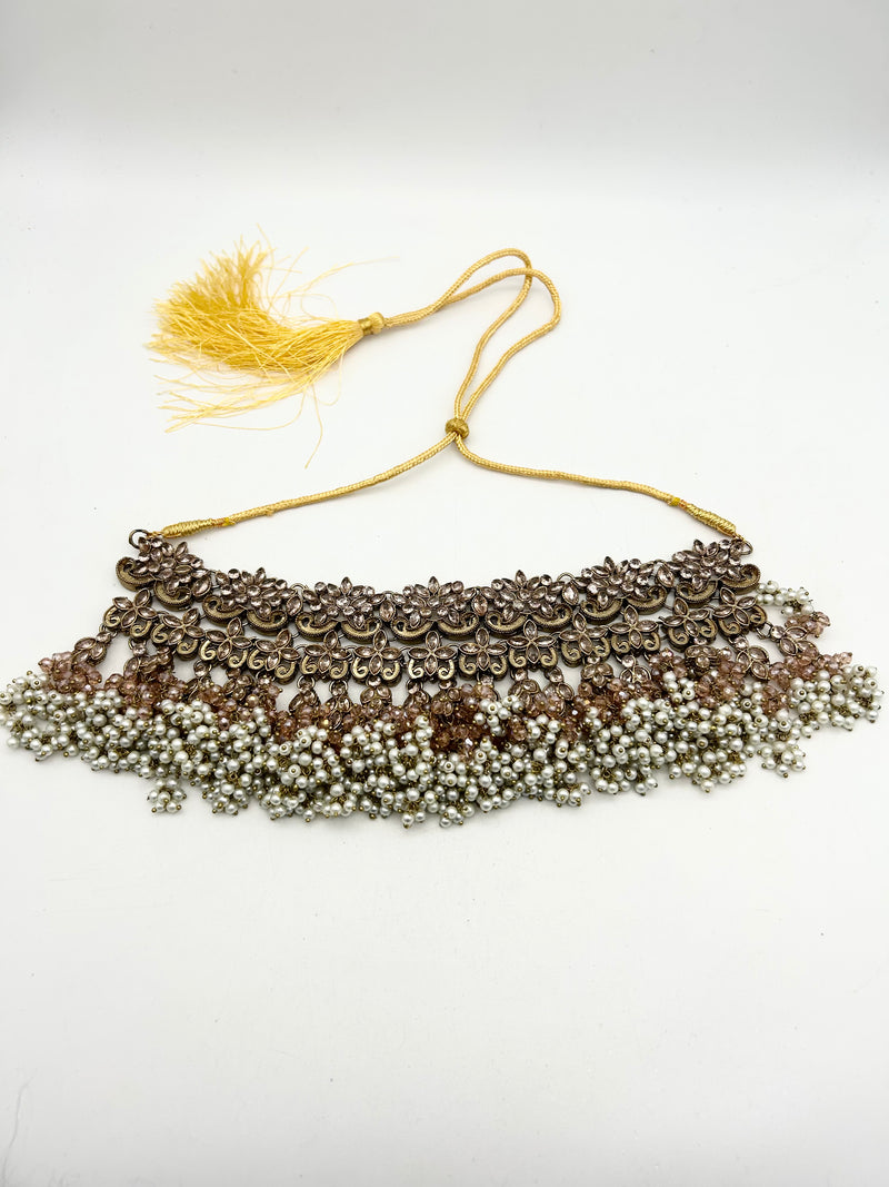 AM041 Gold and Pink bridal necklace set Polki